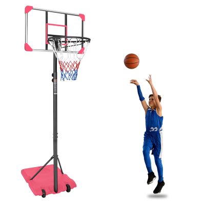 Portable Basketball Hoop Goals Outdoor System, 5.6 to 7Ft Adjustable Junior Basketball Stand Freestanding w/Stable Base & Wheels, After-School Basketball Court for Indoor/Outdoor (Pink)