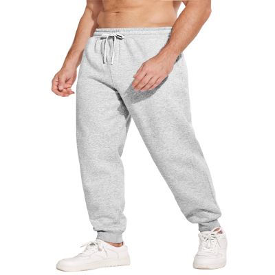 PINSPARK Men's Sweatpants with Zipper Pockets Sweat Pants for Mens Fleece Joggers Pants Baggy Thick Lounge Joggers for Men Light Grey