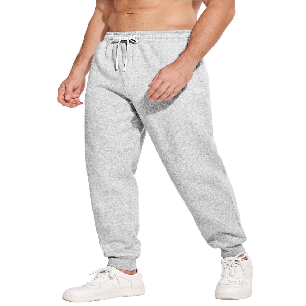PINSPARK Men's Sweatpants with Zipper Pockets Sweat Pants for Mens Fleece Joggers Pants Baggy Thick Lounge Joggers for Men Light Grey