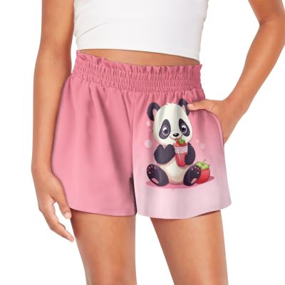 Tongluoye Strawberry Panda Girls Shorts Size 12 14 High Waisted Shorts for Little Girls Cute Kids Clothes Casual Wide Leg Shorts with Pockets Summer Sweat Shorts for Fitness Running Pants Pink