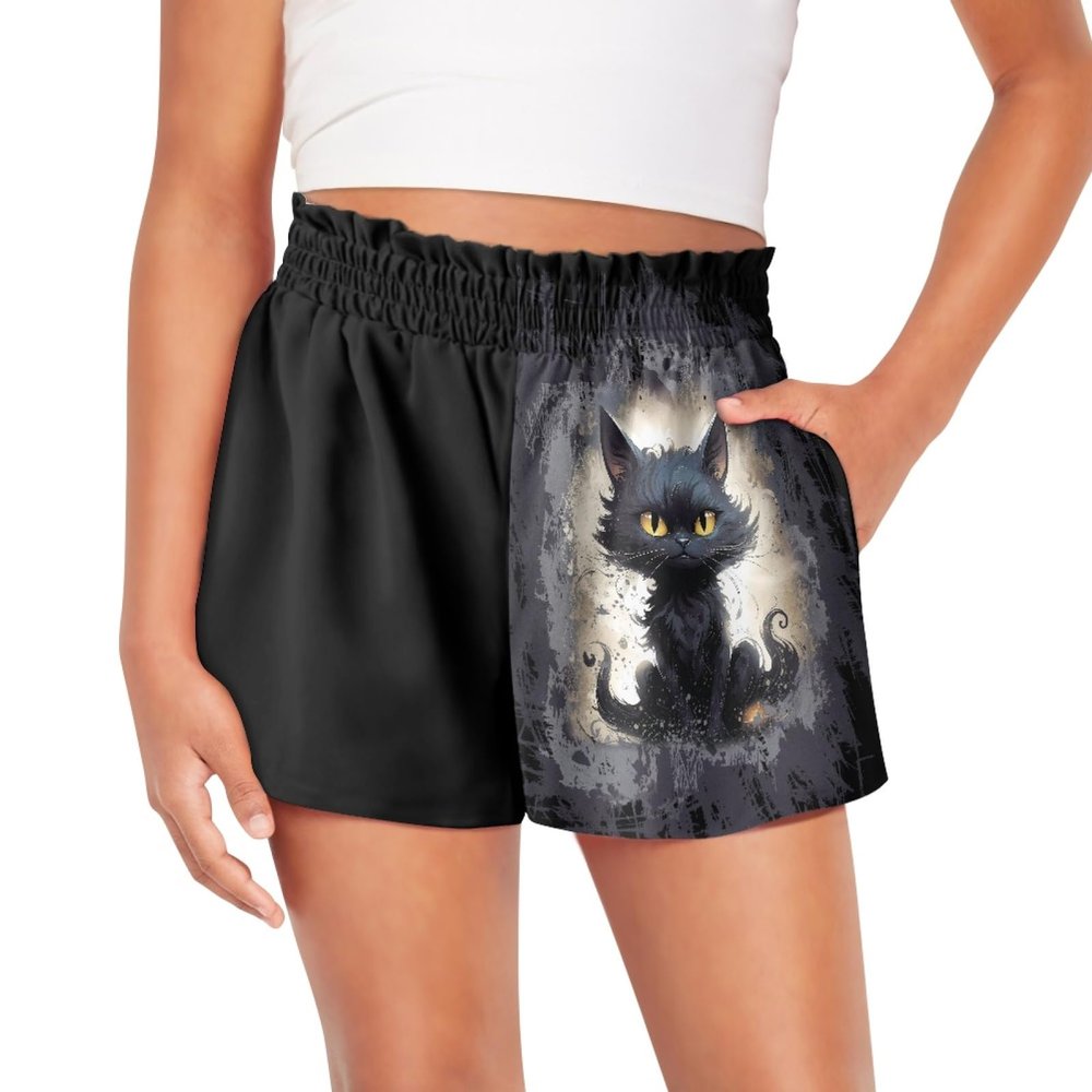 Tongluoye Black Cat Summer Shorts for Girls 6-12 Months High Waisted Shorts Casual Loose Fit Shorts Athletic Short Pants for Running,Swimming,Workout Kids Clothes Comfy Lounge Skort Sweat Skirt