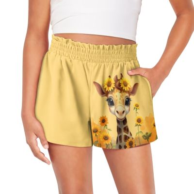 Tongluoye Sunflower Giraffe Girls Shorts Size 1t 2t Flowy Workout Shorts Elastic Waist Shorts with Pockets Kids Clothes Cute Lounge Short Pants Quick Dry Sweat Shorts for Running,Sports Wear