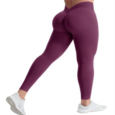 YEOREO Liz Scrunch Workout Leggings for Women High Waisted Butt Lifting V Back Waist Seamless Gym Yoga Leggings Grape Purple XS