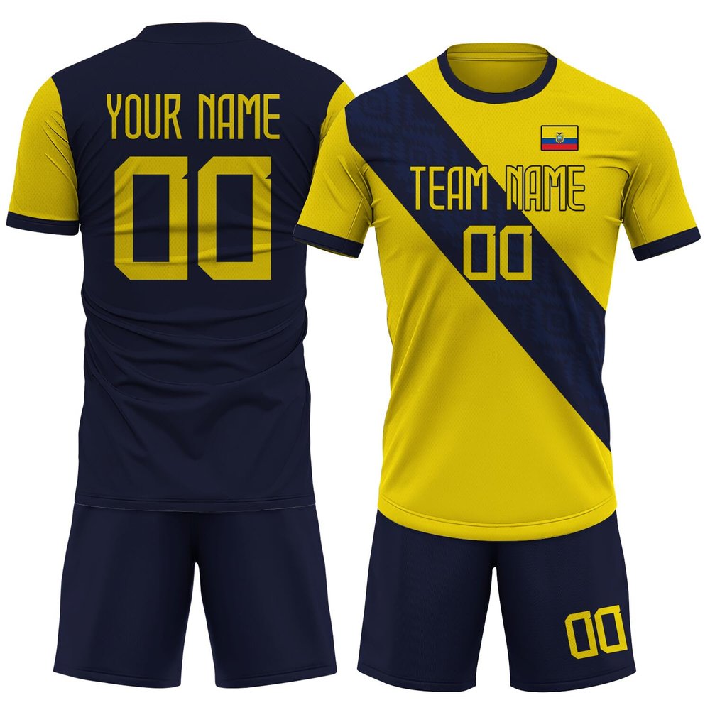 Custom Ecuador Soccer Jersey Men Women Youth Kids, Personalized Athletic Shirts with Name Number Logo Yellow Soccer Shirt Set