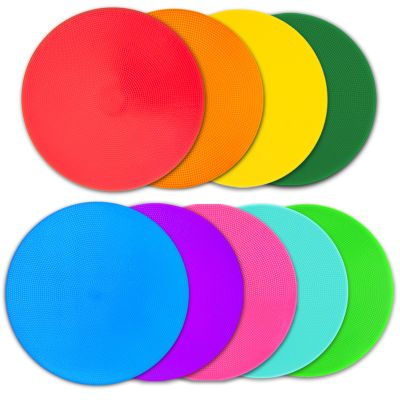 PIKZH Poly Spot Markers 9.1 inch 9 Pcs Non-Slip Rubber Agility Training Markers Floor Dots Flat Field Cones for Football, Soccer Ball, School Exercise Drills, Gym Dance Practice 9 Colors TPE