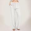 Linen Pants for Women Plus Size Summer Flowy Wide Leg Palazzo Pants Summer High Waisted Beach Trousers with Pockets view 2