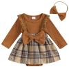 Mubineo Baby Girl Clothes Cute Romper Dress Outfits Ruffle Lace Long Sleeve Skirt Set Fall Winter Infant Newborn Outfit (Brown, 6-9 Months) view 1