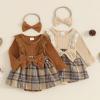 Mubineo Baby Girl Clothes Cute Romper Dress Outfits Ruffle Lace Long Sleeve Skirt Set Fall Winter Infant Newborn Outfit (Brown, 6-9 Months) view 2