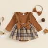 Mubineo Baby Girl Clothes Cute Romper Dress Outfits Ruffle Lace Long Sleeve Skirt Set Fall Winter Infant Newborn Outfit (Brown, 6-9 Months) view 3