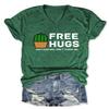 Free Hugs Shirts for Women Casual Printed V-Neck T Shirt Funny Short Sleeve Tee Tops Cute Social Distancing Tshirt view 1