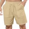 Generic Men's Linen Shorts Loose Casual Elastic Waist Drawstring Summer Soild Color Beach Shorts with Pockets Outdoor Fashion Khaki, 5X-Large view 1