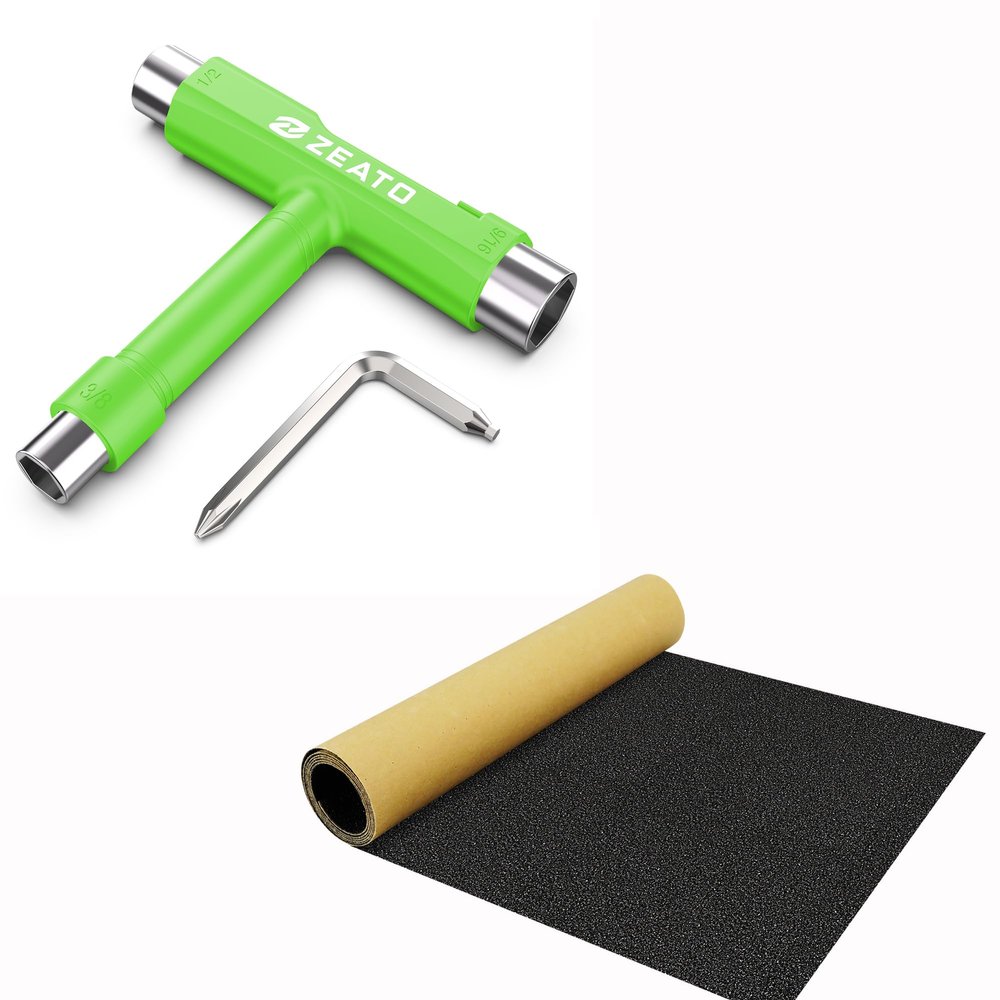 Zeato Multi-Function Skatboard T Tool and Grip Tape Sandpaper Sheet