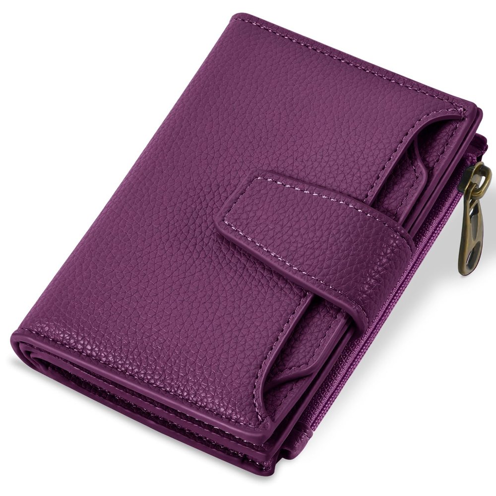 Airkit Small Wallet Women RFID Blocking Soft Leather Bifold Compact Card Holder Wallet for Women with Zipper Coin Pocket 4 ID Window