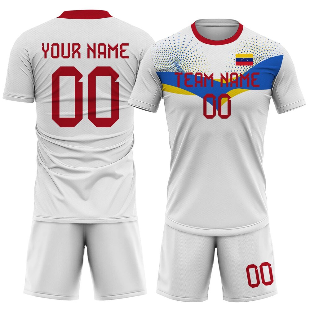 NineFit Basics Custom Venezuela Soccer Jersey with Name Number Logo, Athletic Shirts for Men Women Youth Kids, White Shorts Soccer Shirt Set