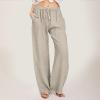 Linen Pants for Women Plus Size Summer Flowy Wide Leg Palazzo Pants Summer High Waisted Beach Trousers with Pockets view 2