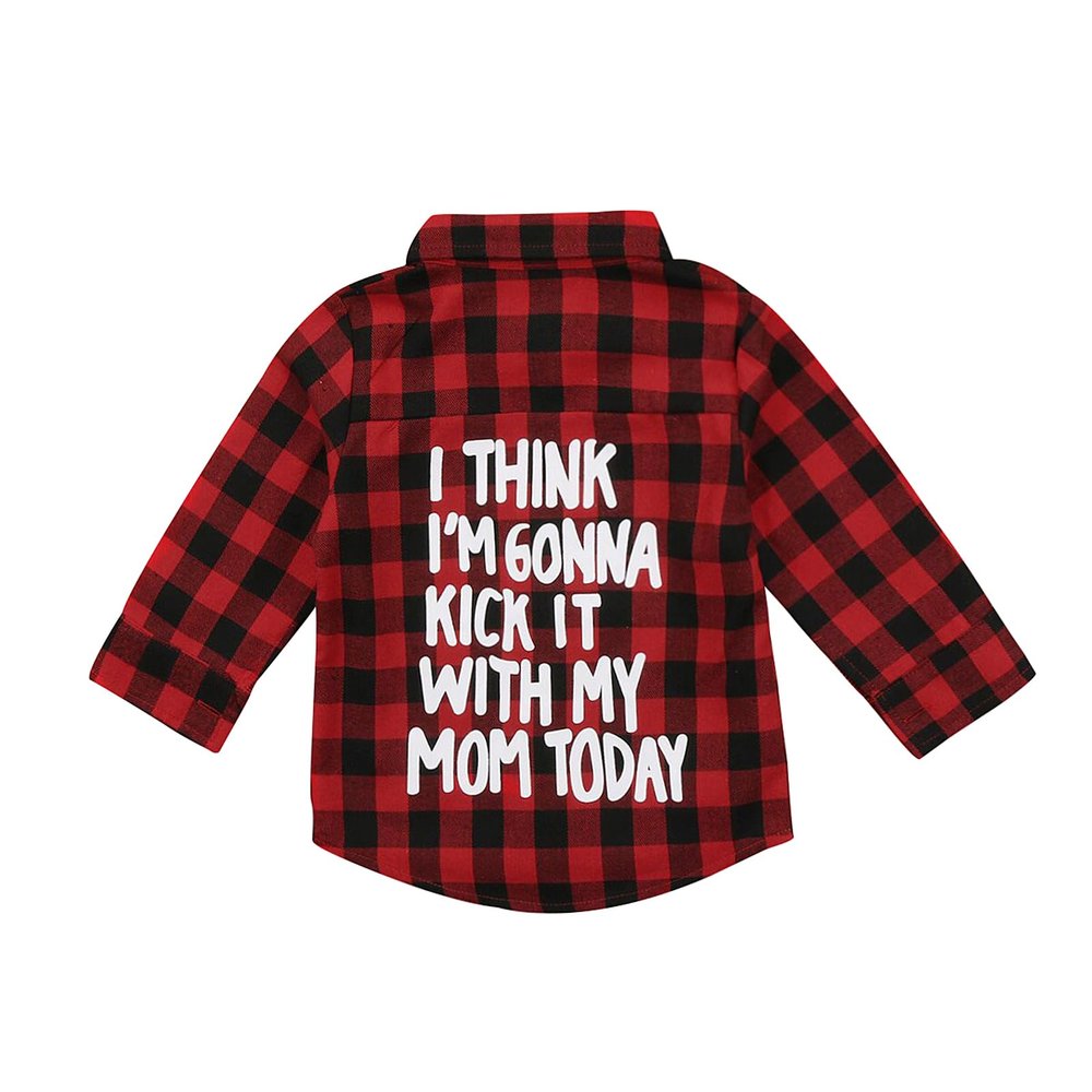 Toddler Baby Fall Clothes Boy Girl Plaid Jacket Button Down Flannel Shirts Coat Festival Outfits for Kids (Red Black,6-12Months)