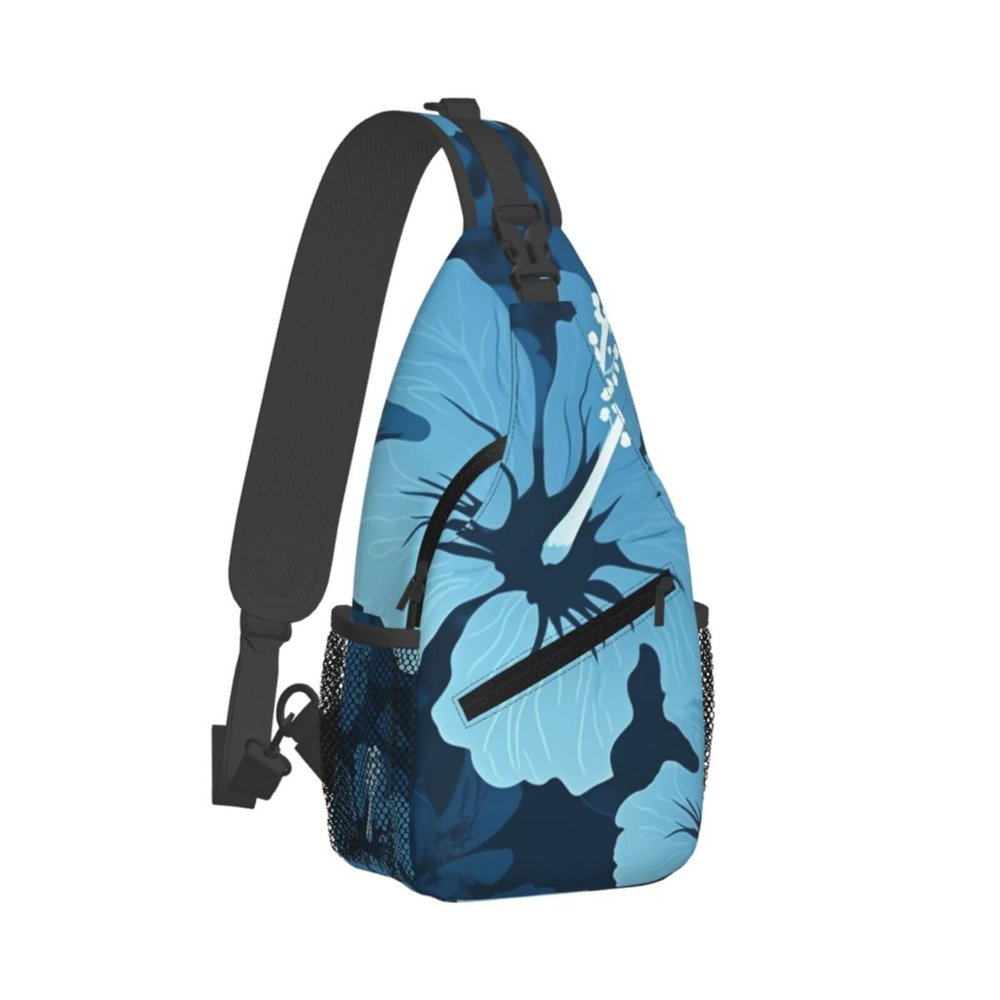 LZQPOEAS Sling Bag for Women Men Cross Chest Bag Blue hibiscus Sling Backpack Crossbody Shoulder Bag Fanny Pack Daypack