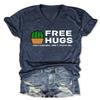 Free Hugs Shirts for Women Casual Printed V-Neck T Shirt Funny Short Sleeve Tee Tops Cute Social Distancing Tshirt view 1