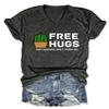 Free Hugs Shirts for Women Casual Printed V-Neck T Shirt Funny Short Sleeve Tee Tops Cute Social Distancing Tshirt view 1