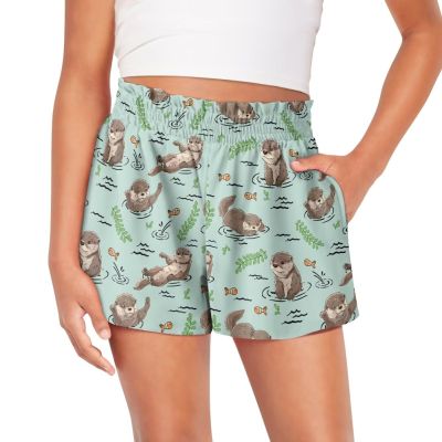 SCRAWLGOD Otter Girls Shorts Size 3T-4T Fish Kids Flowy Athletic Shorts for Toddler Girls Butterfly Shorts Children School Summer Running 2 in 1 High Waist Skirts with Pockets Breathable Liner