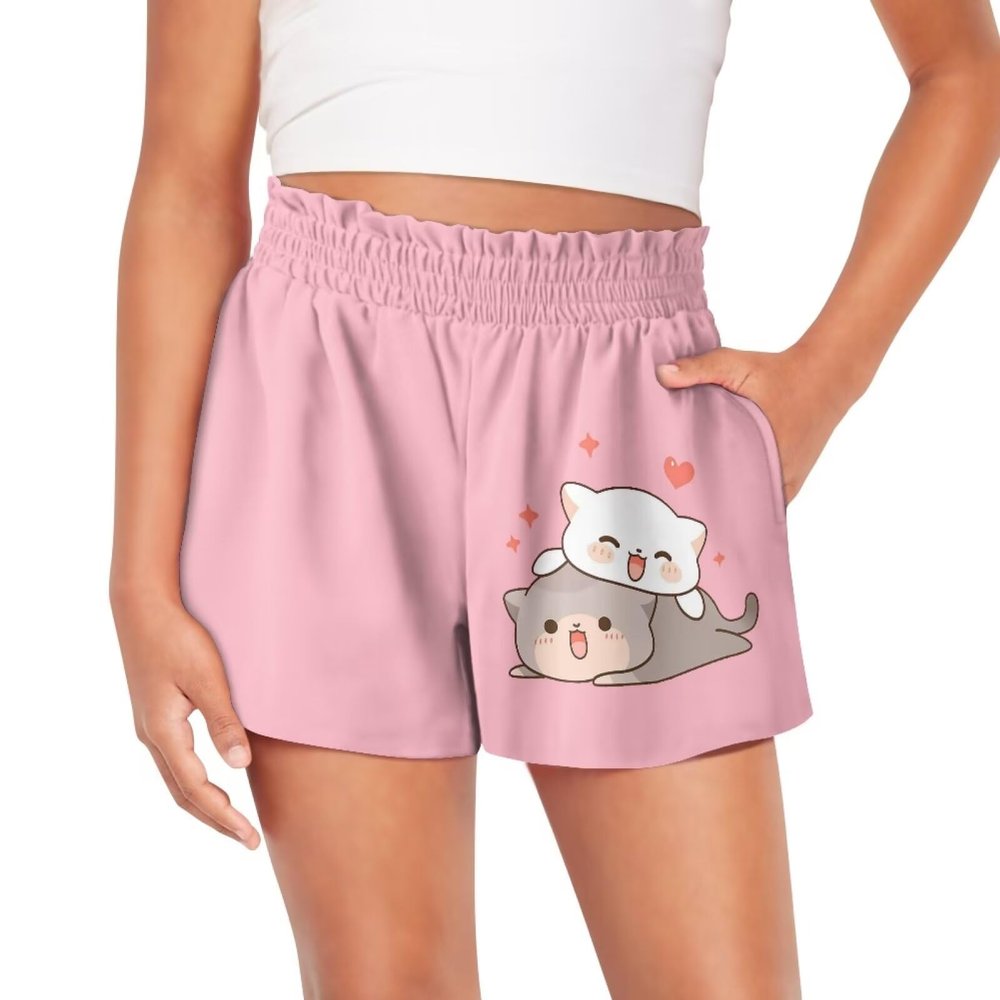 SCRAWLGOD Cat Girls Shorts Size 10-12 Heart Girls Butterfly Shorts Teen Kids Summer Athletic Running Shorts Beach Holiday Flowy Shorts with Pockets High Waisted Workout Sports Soft Liner