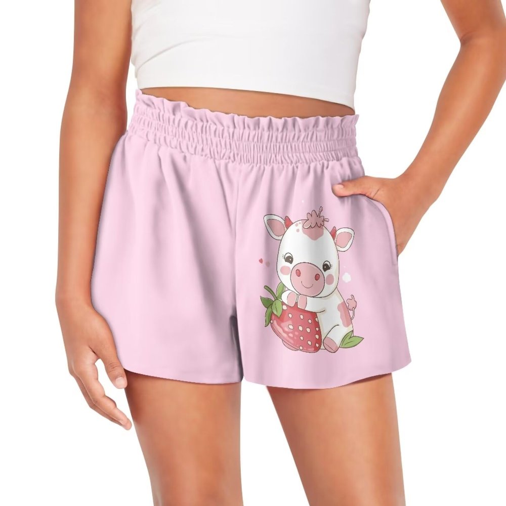 SCRAWLGOD Milk Cow Girls Shorts Size 14-16 Strawberry Kids School Casual Flowy Running Shorts for Girls Butterfly 2 in 1 Short Skirts High Waist Athletic Shorts Double Layer 2 in 1 Biker Skirts