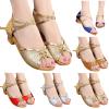 Egmy Girls Soft-Soled Glittering Latin Ballroom Dance Sandals Big Kids Low Heels Sequins Tango Practice Shoes (Red, 2 Big Kids) view 2