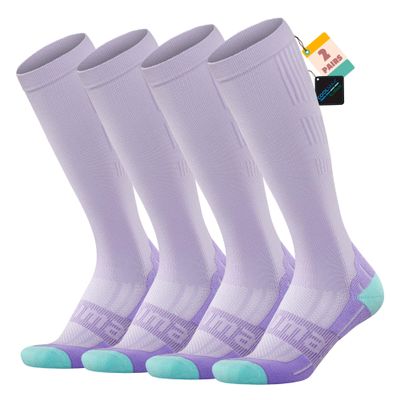 BRISIRA Coolmax Compression Socks for Women 2 Pairs Knee High 15-20 mmHg Anti-Blister Arch Support for Nurse Pregnancy Flying