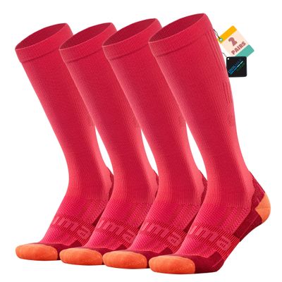 BRISIRA Coolmax Compression Socks for Women 2 Pairs Knee High 15-20 mmHg Anti-Blister Arch Support for Nurse Pregnancy Flying