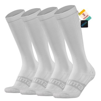 BRISIRA Coolmax Compression Socks for Women 2 Pairs Knee High 15-20 mmHg Anti-Blister Arch Support for Nurse Pregnancy Flying