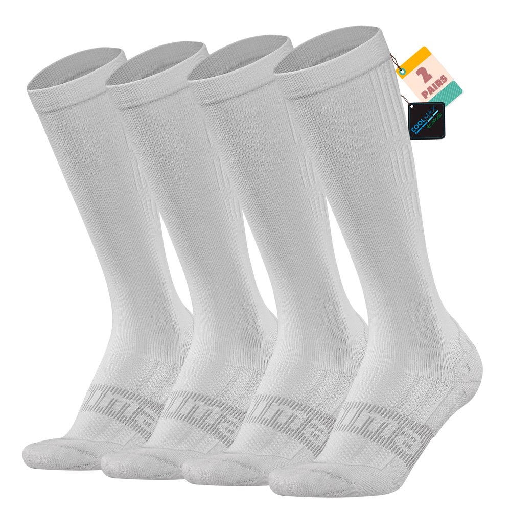 BRISIRA Coolmax Compression Socks for Women 2 Pairs Knee High 15-20 mmHg Anti-Blister Arch Support for Nurse Pregnancy Flying