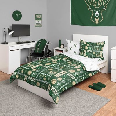 FOCO Milwaukee Bucks NBA Team Color Bed in a Bag Comforter Bedding 5 Piece Set - Twin