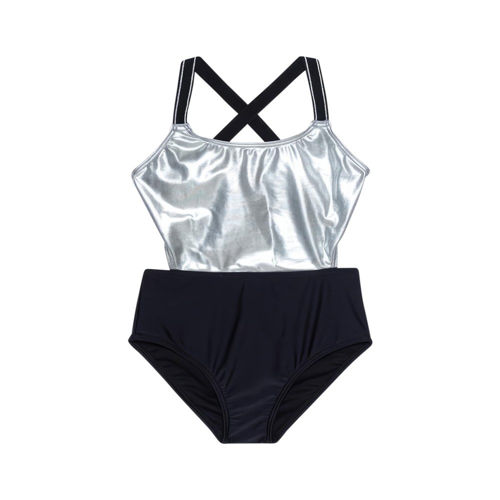 Gottex Baby Girl's Kids Toddler and Little Duo Black and Silver Block Print Colorful One Piece Swimsuit