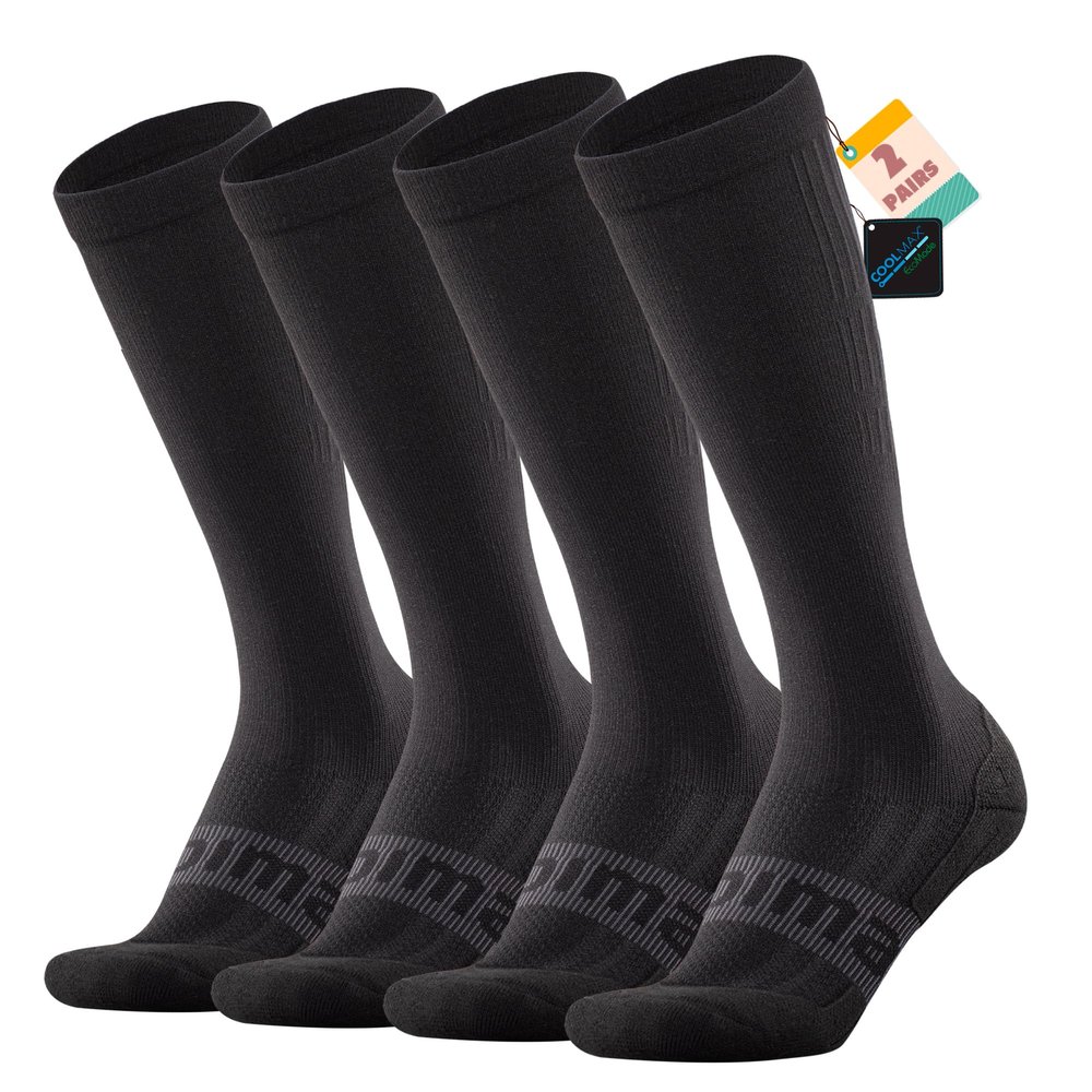 BRISIRA Coolmax Compression Socks for Women 2 Pairs Knee High 15-20 mmHg Anti-Blister Arch Support for Nurse Pregnancy Flying