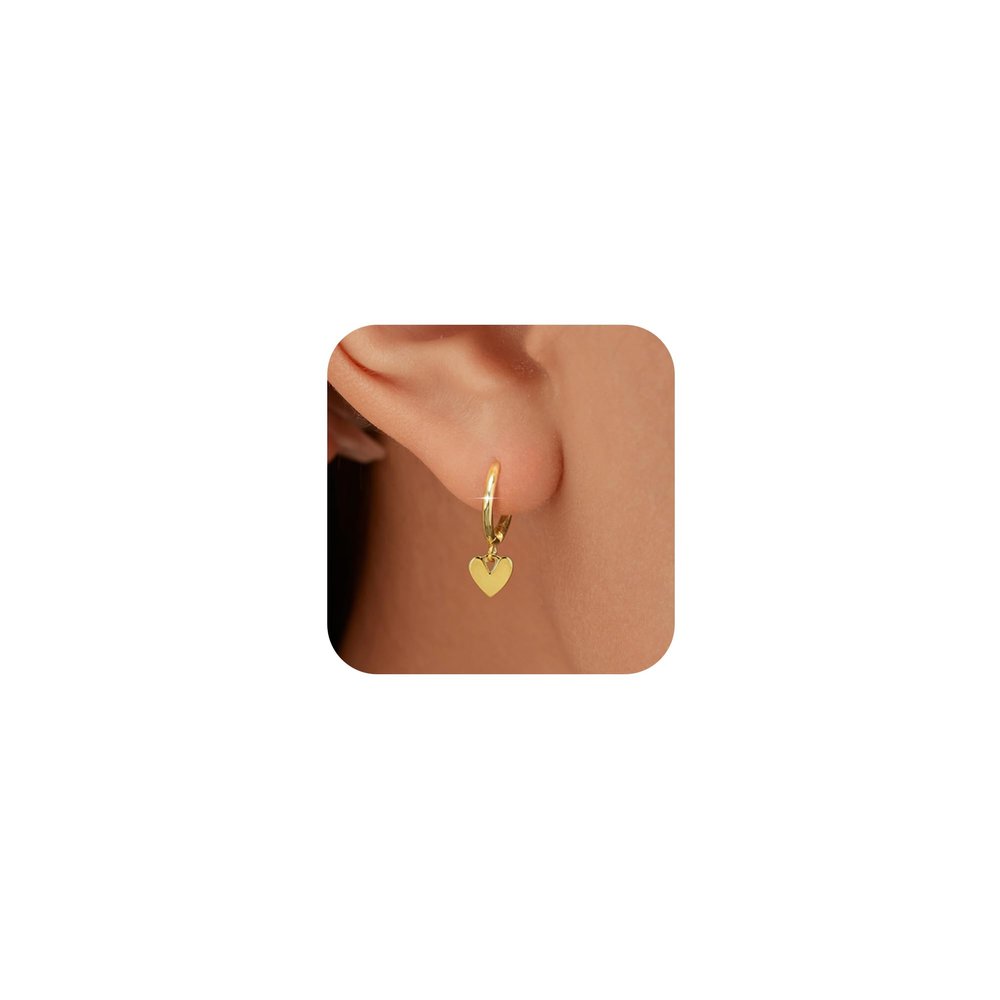925 Sterling Silver Heart Dangle Earrings for Women,14K Gold Plated Dainty Love Heart Dangle Drop Earrings to Daughter Mother Cute Huggie Hoop Earring Hypoallergenic Birthday Wedding Jewelry Gifts(Gold)