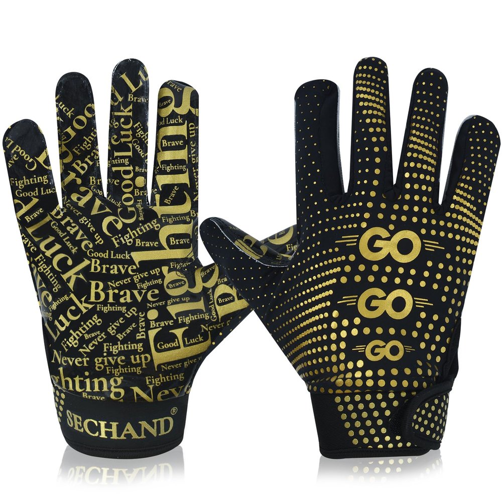 SECHAND Youth Flag Football Gloves - Sticky Receiver Gloves for Kids Boys and Girls (Gold, Adult-M)