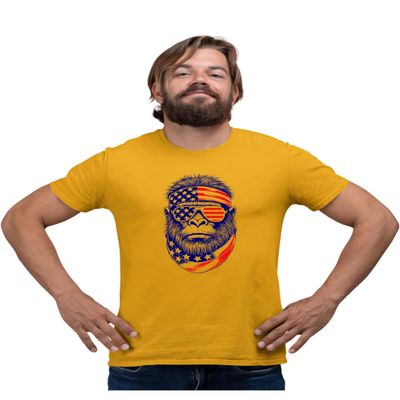 5X-Large Gold Mens Bigfoot USA Bandana & Sunglasses July 4th Sasquatch T-Shirt