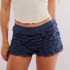 NUFIWI Womens Ruffle Lace Bloomers Cute Lolita Floral Mesh Layered Shorts Y2k Sexy Micro Bottoms Fairy Pettipants(Basic Dark Blue,L) view 3