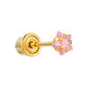 14k REAL Yellow Gold Peg Head Set 3mm Pink Star Solitaire CZ Stud Earrings with Screw Back view 2