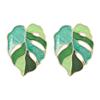 Bohemian Green Leaf Earrings Enamel Jewelry Monstera Leaves Plant Pendant Drop Dangle Earrings for Women - Green view 1