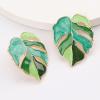 Bohemian Green Leaf Earrings Enamel Jewelry Monstera Leaves Plant Pendant Drop Dangle Earrings for Women - Green view 3