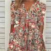 Akivide Women's Boho Floral Print V Neck Dress Loose Long Sleeve Summer Casual Beach Maxi Dresses with Pockets view 2