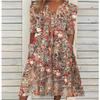 Akivide Women's Boho Floral Print V Neck Dress Loose Long Sleeve Summer Casual Beach Maxi Dresses with Pockets view 4
