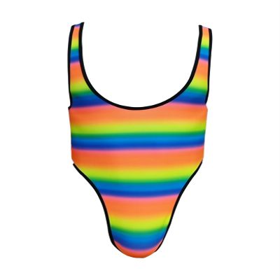 Linjinx Men's U Neck Cutout Bodysuit One Piece Jockstrap Leotard Underwear Wrestling Singlet Coloful Large