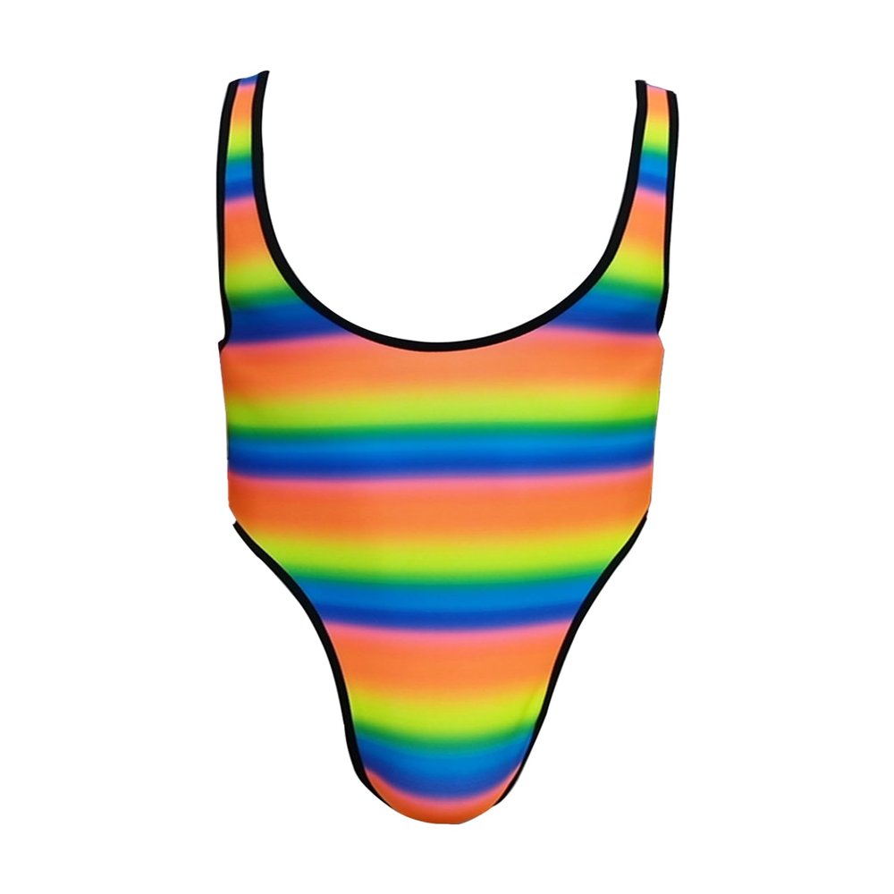 Linjinx Men's U Neck Cutout Bodysuit One Piece Jockstrap Leotard Underwear Wrestling Singlet Coloful Large