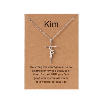 Lcherry Kim Name Cross Necklace Personalized Custom Name Cross Necklace for Women Customized Jewelry Gift for Women