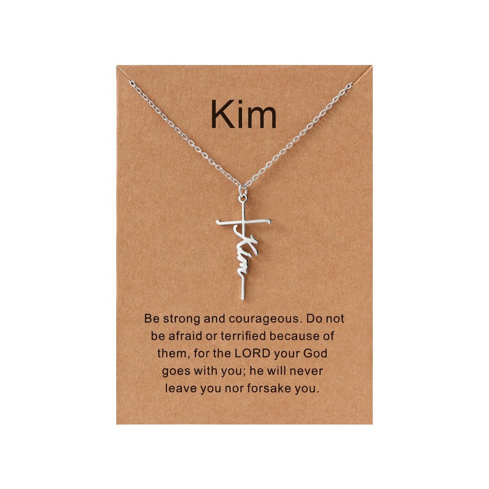 Lcherry Kim Name Cross Necklace Personalized Custom Name Cross Necklace for Women Customized Jewelry Gift for Women