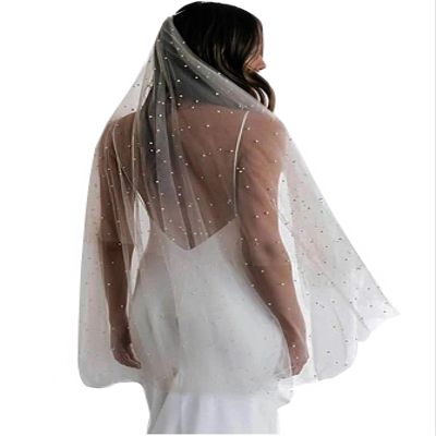 EllieWely Pearl Cathedral Length Wedding Bridal Veil White 118inch
