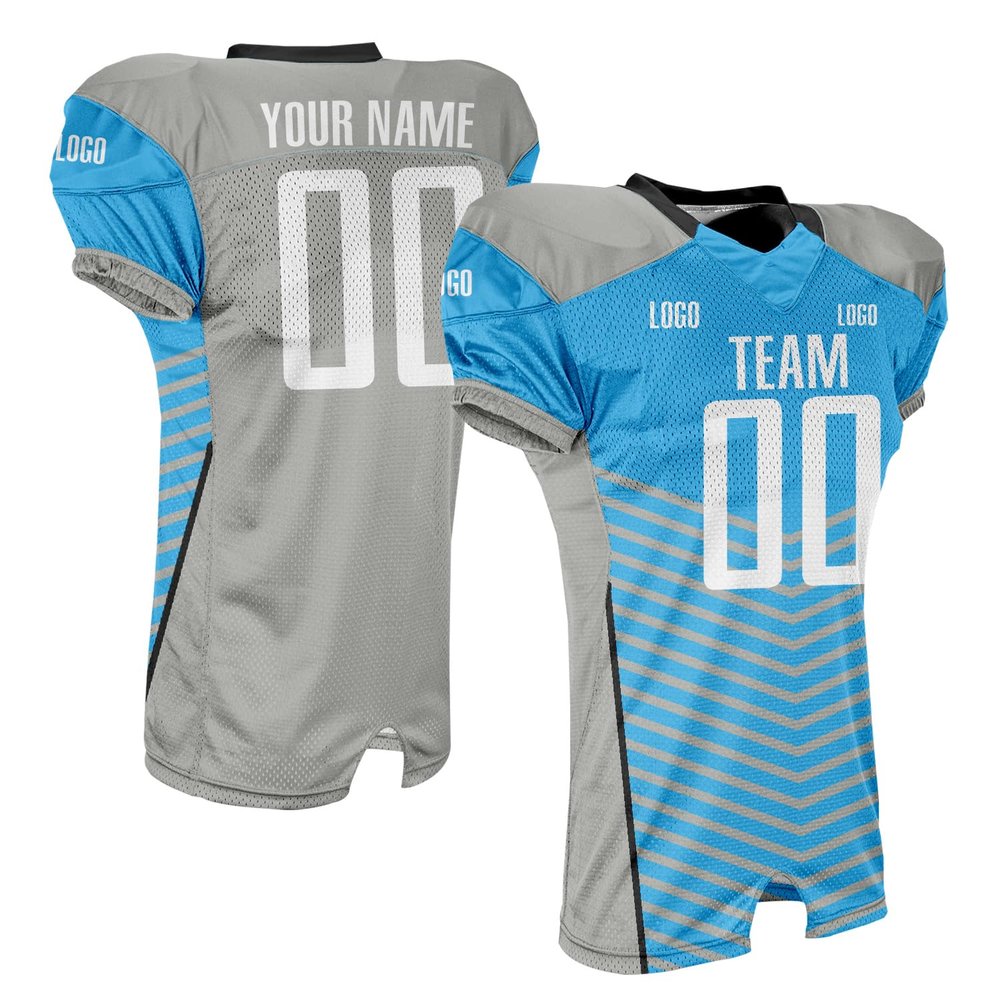 Custom Adult Youth Breathable Football Jersey V-Neck Mesh Athletic Football Shirts Gray Blue