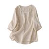 Womens Summer 3/4 Sleeve Cotton Linen Tops Vintage Mexican Embroidered Shirts Casual V Neck Boho Blouse Oversized view 1